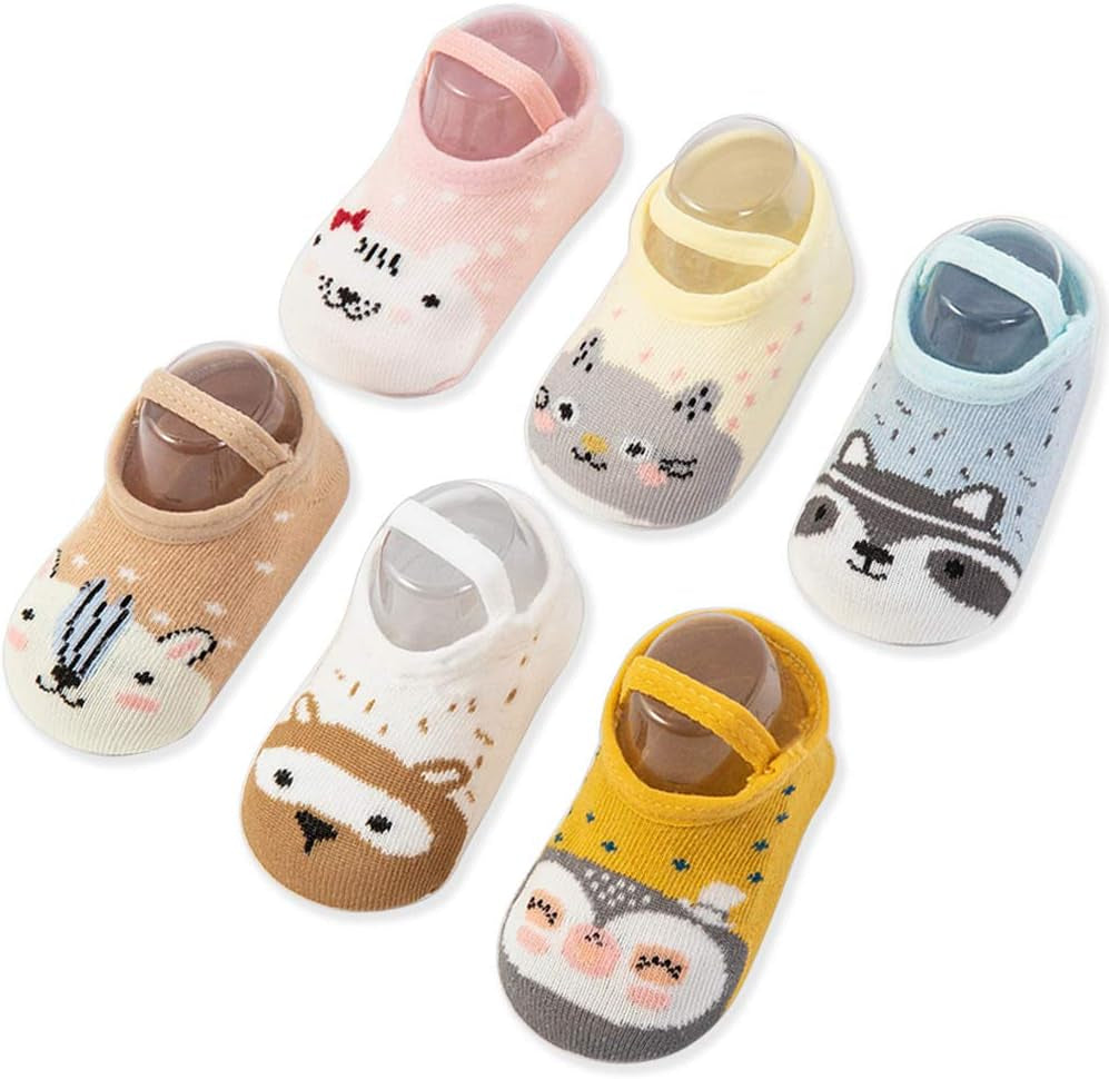 Baby Non Skid anti Slip Socks Grip for Toddler Girls Boys Slipper 0-36 Months 6 Pairs