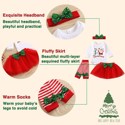 Baby Girls My 1St Halloween/Thanksgiving/Christmas Outfit Newborn 4Pcs Pumpkin Bodysuit Headband Legging Socks Set