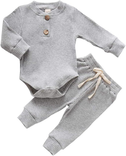 Newborn Baby Girl Boy Fall Clothes 3 6 12 18 24 Months Outfits Long Sleeve Knitted Cotton Romper & Pants Infant Winter Sets