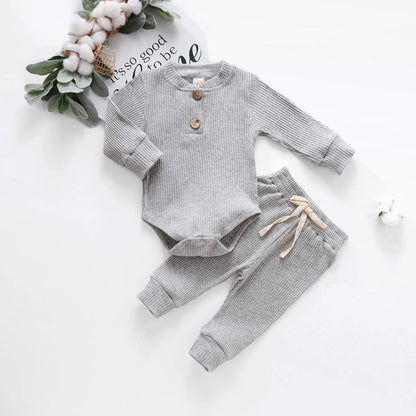 Newborn Baby Girl Boy Fall Clothes 3 6 12 18 24 Months Outfits Long Sleeve Knitted Cotton Romper & Pants Infant Winter Sets