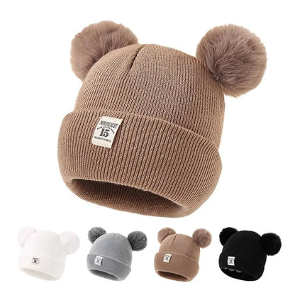 Solid Color Wool Knitted Bonnet Bebe Newborn Baby Hat Pompom Cute Winter Hat for Kids Boys Girls Children Warm Beanie Cap 0-3Y