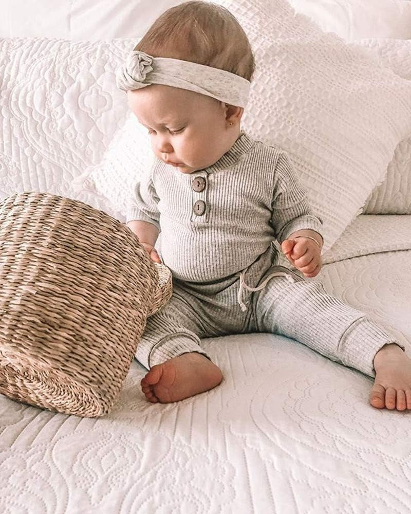 Newborn Baby Girl Boy Fall Clothes 3 6 12 18 24 Months Outfits Long Sleeve Knitted Cotton Romper & Pants Infant Winter Sets